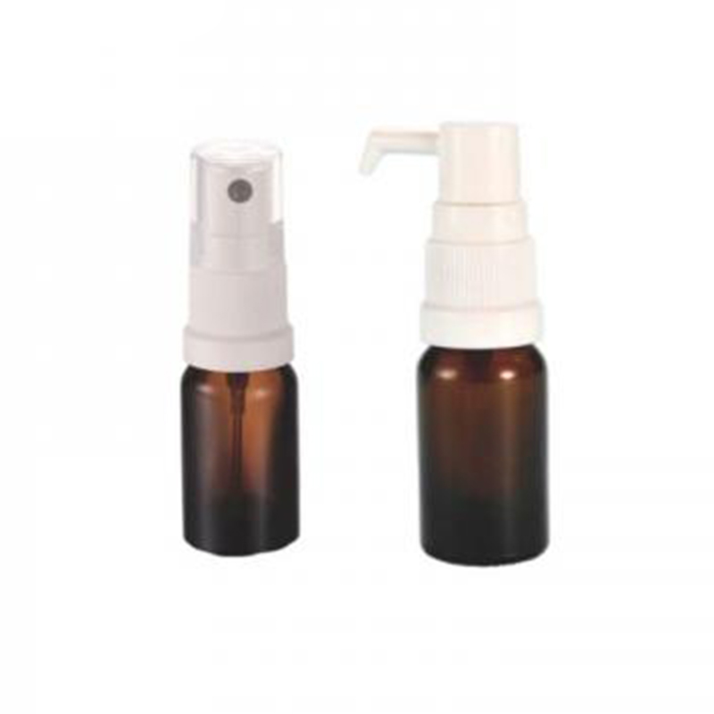 small amber container with pump enclosure