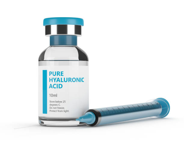 3d render of hyaluronic acid vial and syringe isolated over white background